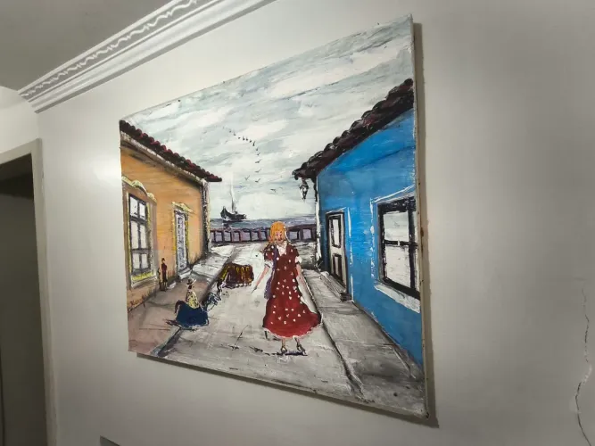 Quadro pintura a óleo - Paisagem com personagens da Ilha de Santa Catarina