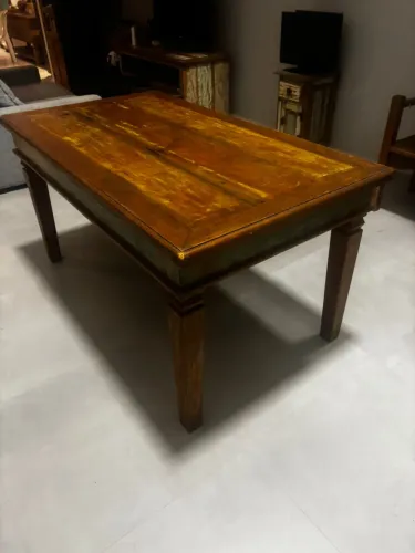 Mesa 160x88 maciça madeira de demolição com tinta