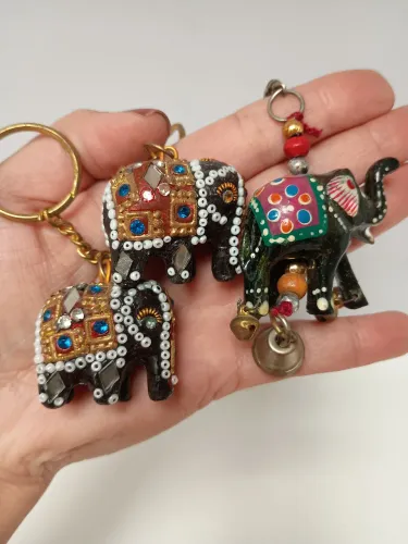 Conjunto de chaveiros elefante indiano artesanal 4 cm