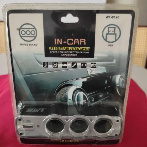 Carregador Veicular USB Triplo e Adaptador