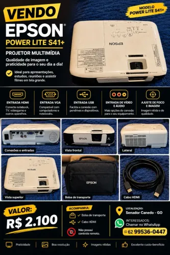 Projetor Epson PowerLite S41+ com Bolsa e Cabo HDMI <br>