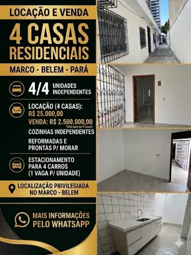 Moura Gestor Imobiliário-Aluga ou Vende 4 casas em terreno com 650m2, Marco, Belém, Pa