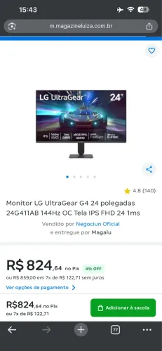 LG ULTRAGEAR MONITOR GAMER 24" 144Hz LACRADO