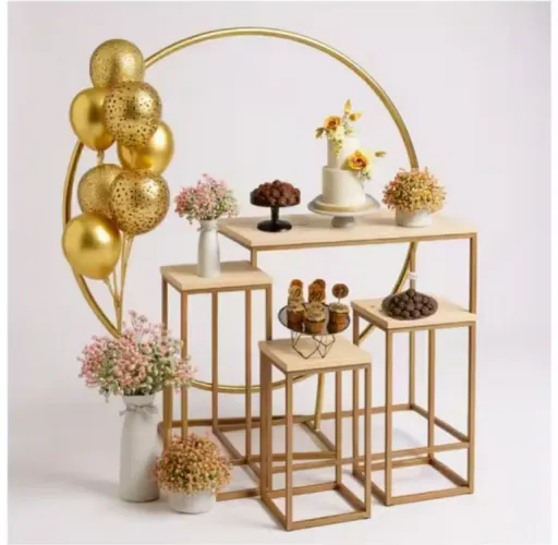 Kit 4 mesas + arco 1,5m de diâmetro decorativa para festas de aniversário, casamento