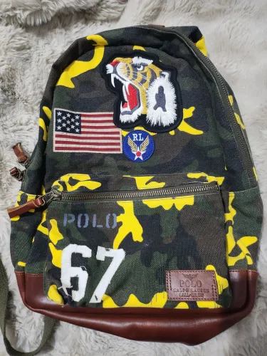 Mochila original Ralph Lauren USA flag heavy canvas e couro