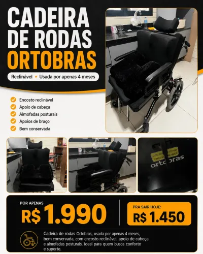 Cadeira de Rodas Ortobras Reclinável - Apenas 4 Meses de Uso