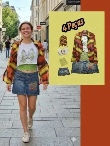 CONJUNTO 4 PEÇAS - CAMISA, CAMISETA BEE, REGATA E SAIA