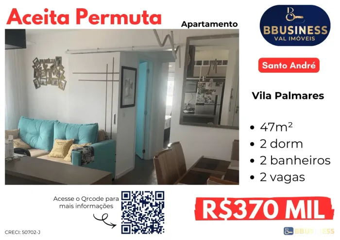 Apartamento à venda com 2 quartos, sendo 1 suíte - Vila Palmares, Santo André, SP