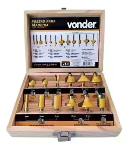 Jogo De Fresas Madeira 12 Peças Metal 6mm Vonder Kit Maleta