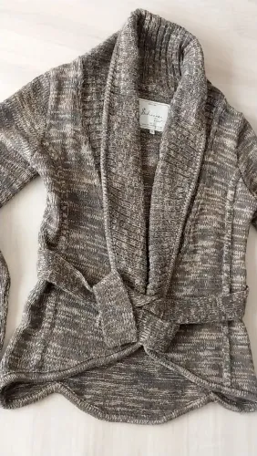 Casaco Cardigan feminino tricô marrom mesclada bege