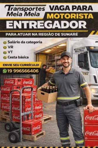 Motorista entregador Origem Sumaré.
