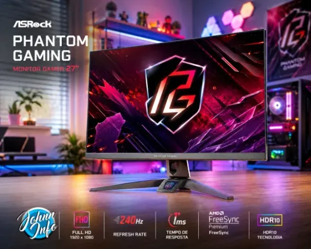 Monitor Gamer ASRock Phantom Gaming 27" IPS 240Hz 1ms Full HD FreeSync Premium HDR10