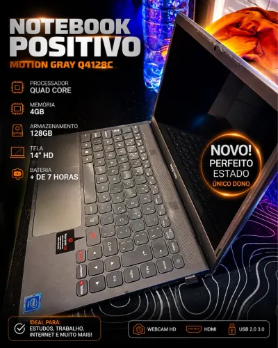 Notebook Positivo Motion Gray Q4128C Quad Core 4GB 128GB SSD - Novo, Único Dono