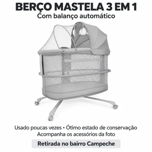 Berço portátil Mastela 3 em 1 com balanço automático