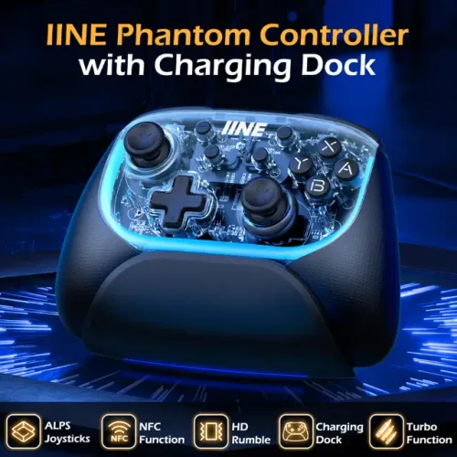 Controle IINE Phantom Elite Pro, Giroscópio, RGB, Turbo, Macro, N Switch, PC, Android, iOS