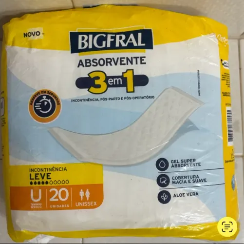 NOVO- LACRADO-Absorvente Adulto Bigfral, 20 Unidades em cada pacote- possuo 30 pacotes 