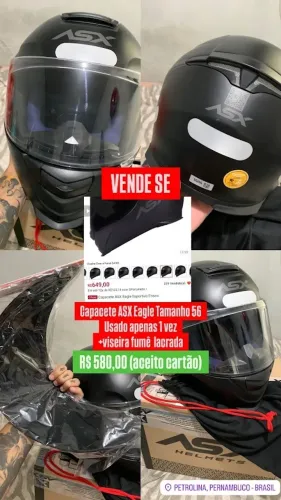 Capacete ASX Eagle Fosco (Tam. 56) + Viseira Fumê (SEMI NOVO)