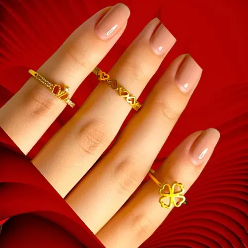 Conjunto de 3 Anéis de Ponta de Dedos de Ouro Amarelo