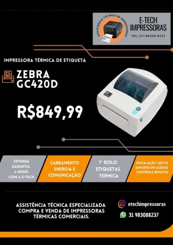Impressora Termica sem ribbon Zebra GC420D - Semi Nova - 6 meses garantia