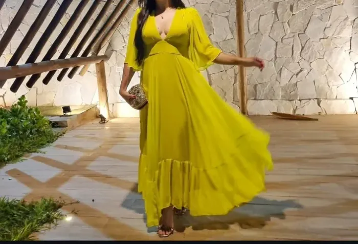 Vestido de festa fluido AVERARA, tamanho 40, amarelo citrus