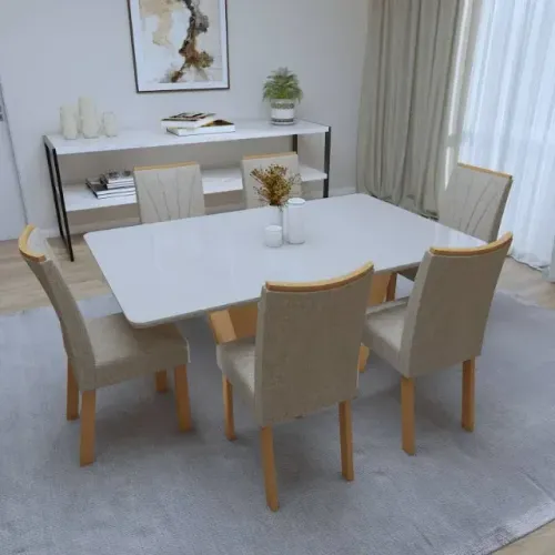 Mesa de Jantar 6 Cadeiras Com Tampo 1,70m cor Areia