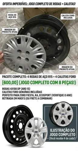 Jogo de Rodas de Ferros + Calotas FORD original ARO 15