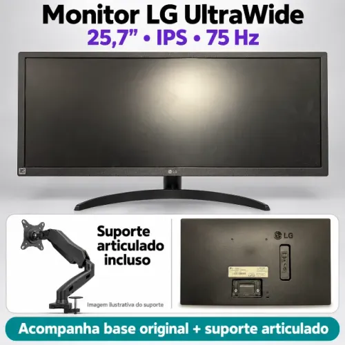 Monitor LG UltraWide 25,7? + base original + suporte articulado