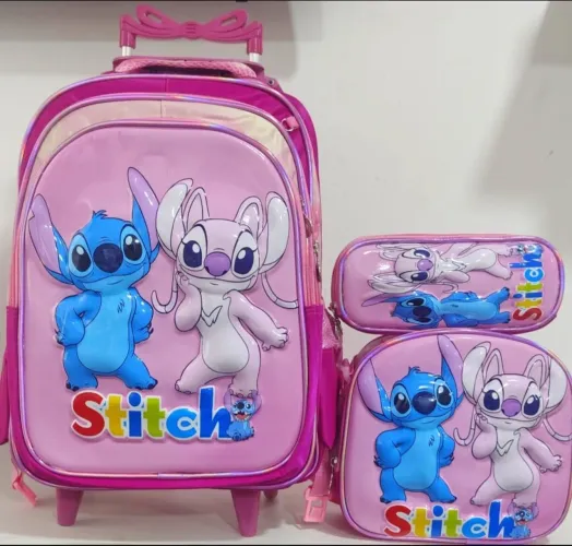 kit mochila escolar stith com rodinha lancheira e estojo