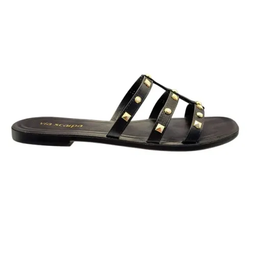 Sandália Rasteirinha Feminina Enfeite Dourado Via Scarpa Preto 1667188955
