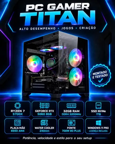 PC GAMER RYZEN 7 5700x RTX 5060 1TB NVME 32GB DDR4