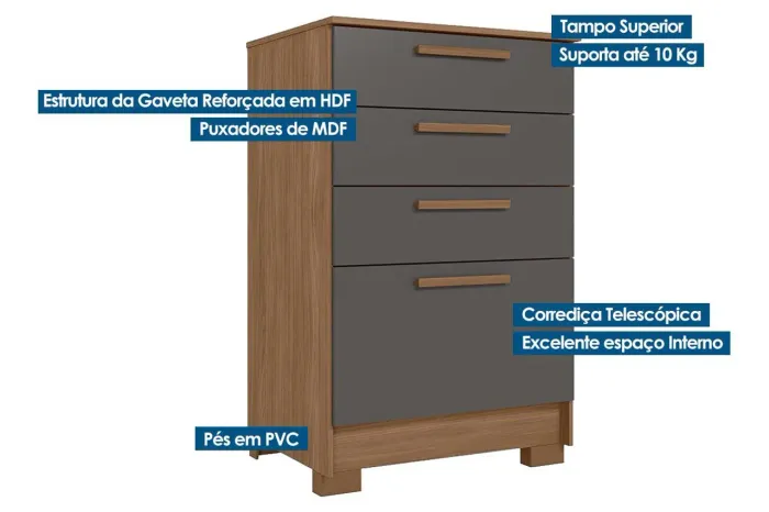 Belíssima Cômoda com 4 gavetas e pés!!