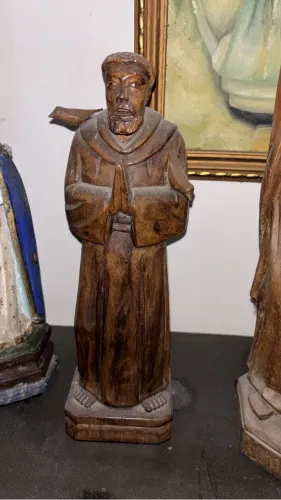 Imagem de São Francisco de Assis em Madeira Entalhada - 35cm - Antiga