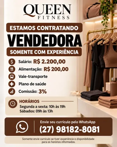 VAGA VENDEDORA - SOMENTE COM EXPERIÊNCIA. LER O ANUNCIO-
