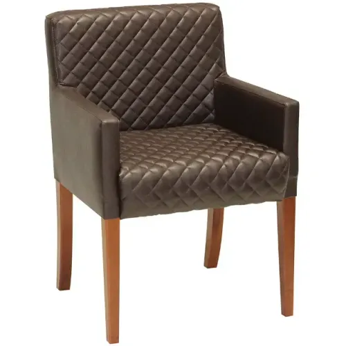 Poltrona Decorativa Joy Base de Madeira Corano Matelassê Marrom Escuro