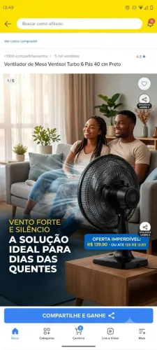 ventilador ventisol turbo 40cm 6 pás _ vento forte e economia