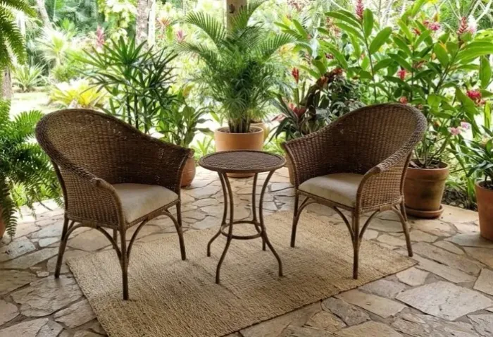 Conjunto Poltronas Área Externa e Mesa Auxiliar em Rattan Natural
