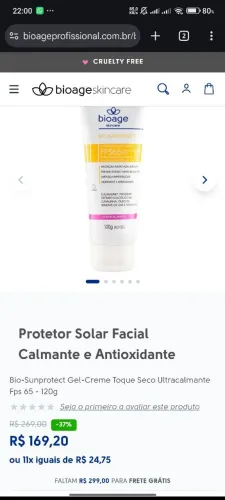 protetor solar Bioage ultracalmante para todos os tipos de pele fps 65 com 120g