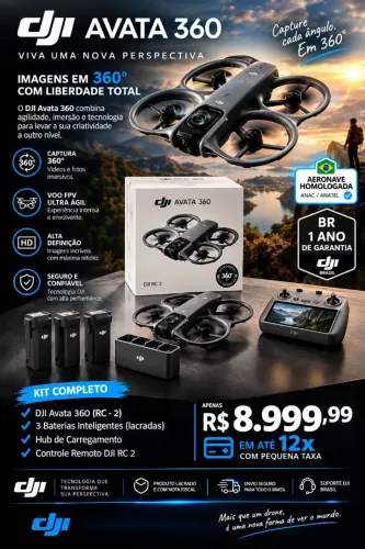 DJI AVATA 360 RC 2 + 2 BATERIAS + HUB ( 3X NO TOTAL ) ANATEL ,1 ano de garantia Dji Brasil
