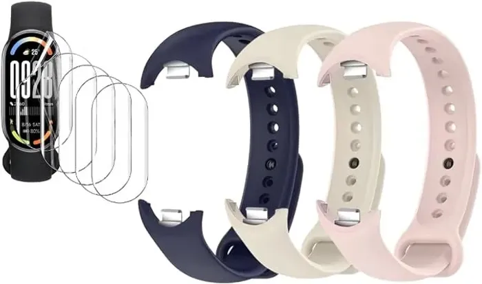 Kit 3 Pulseiras extras compatíveis com xiaomi mi band 10/ mi 9 /mi 8 + 5x Película Proteto