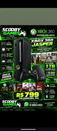 XBOX 360 JASPER SEMINOVO,1 CONTROLE, HD EXTERNO COM 500 JOGOS