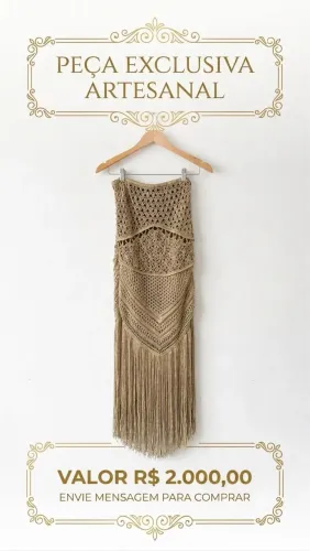 Vestido Crochê Artesanal Dourado Luxo