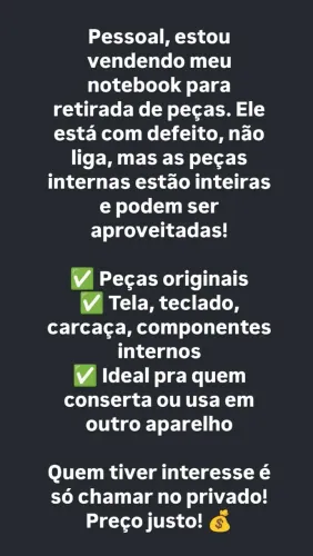 Notebook para retirada de peças ? com defeito