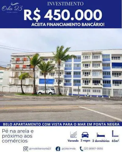PONTA NEGRA, ORLA 23 IMOBILIÁRIA VENDE! Belo apartamento com vista para o mar
