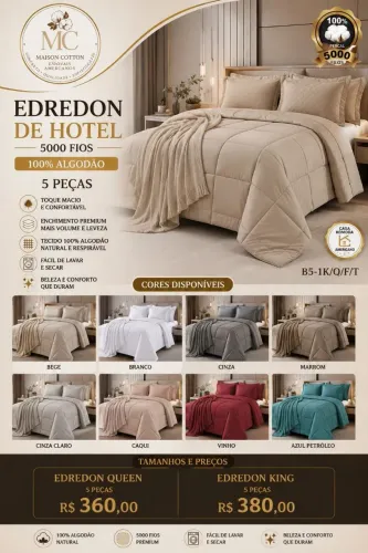 Edredom de Hotel 5000 fios 100% algodão 5 peças