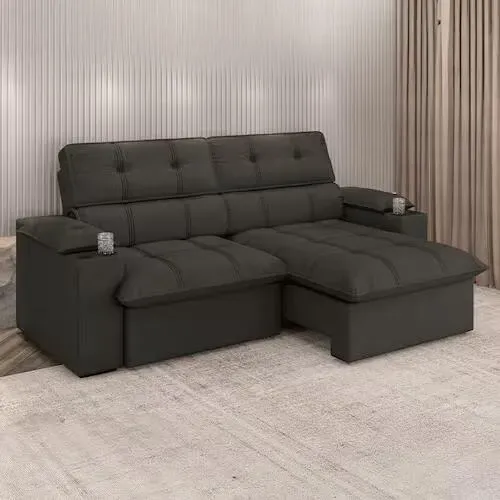 Sofá 4 Lugares Luizzi Liverpool Slim com Assento Retrátil e Reclinável, Revestido em Suede