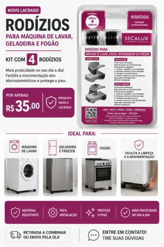 Rodízios para Máquina de Lavar, Geladeira e Fogão - Kit com 4 | Secalux