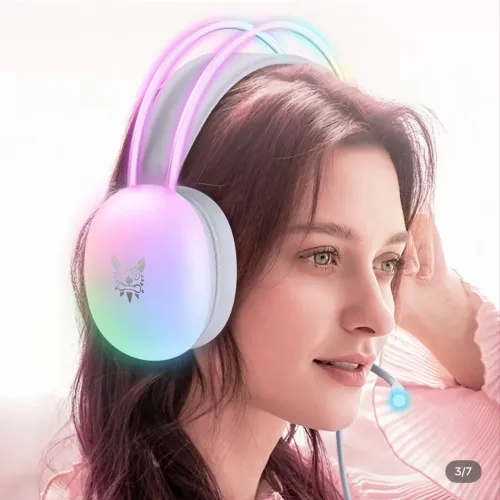 Headset Gamer Fone de ouvido Gamer iluminação LED RGB Branco Para PC Notebook Computador