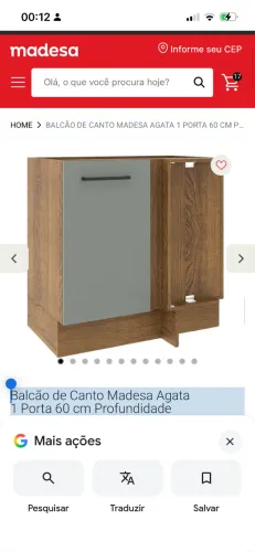 Balcão de Canto Madesa Agata 1 Porta 60 cm Profundidade (Sem Tampo) Rustic/Cinza REF: G227