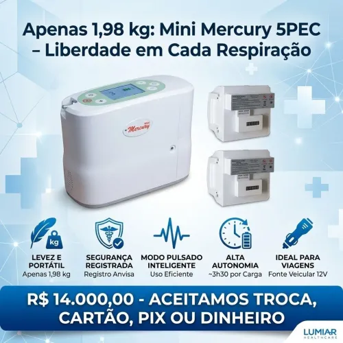Concentrador de Oxigenio Portatil Lumiar Mini Mercury 5PEC Kit Completo