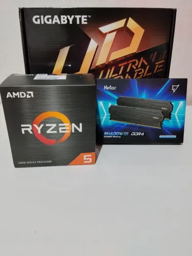 KIT (NOVO) PLACA MÃE A520M GIGABYTE + RYZEN 5 5500 + MEMÓRIAS 2X8 DDR4 3200MHZ